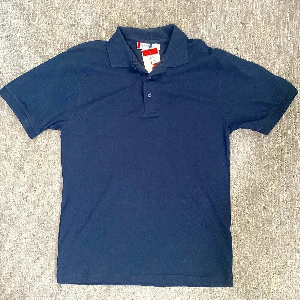 Clique Polo Shirt Men’s M Navy Blue Short Sleeve Golf Scotchguard Protection NWT - Picture 8 of 13